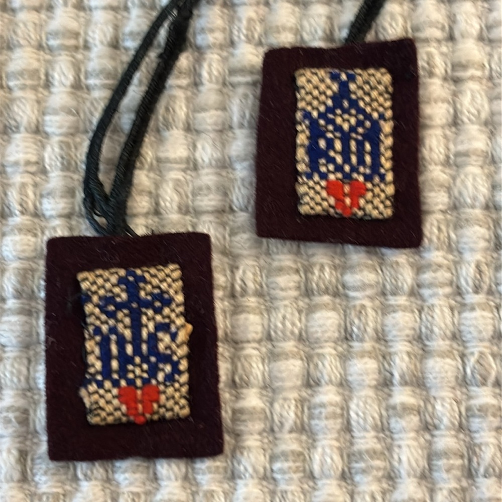 Vintage needle point catholic scapular!